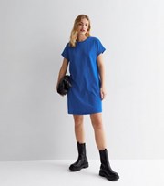 New Look Bright Blue Roll Sleeve Mini T-Shirt Dress